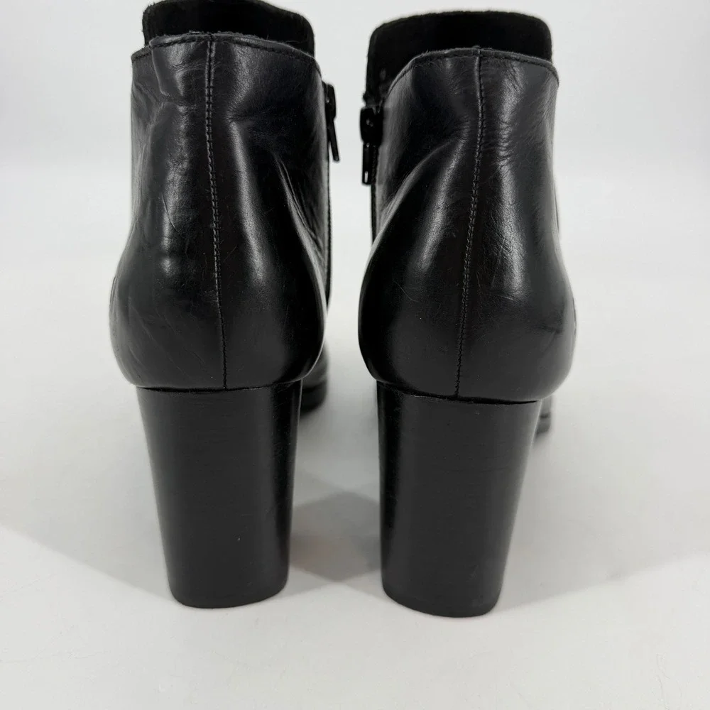 Born Black Leather‎ Ankle Boots Block Heel Side Zip Womens Size 11 Comfort